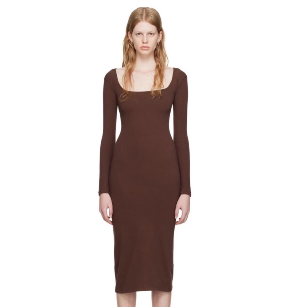 Gil Rodriguez Womens XXS El Tigre Brown Long Sleeve Midi Dress‎ Square Neck